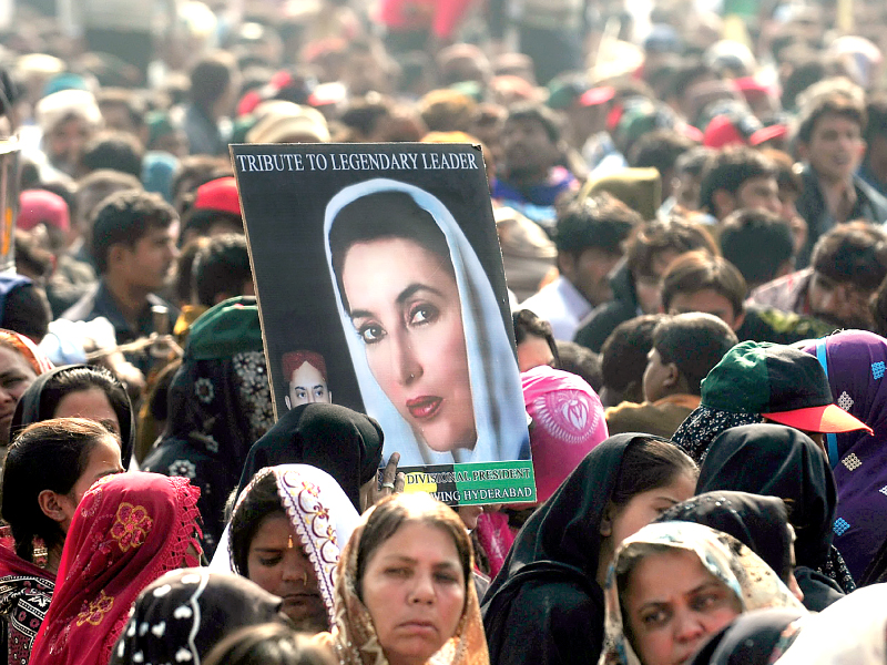 Supporters gather to listen to the speech of Bilawal Bhutto Zardari in Garhi Khuda Bux. PHOTO: AFP