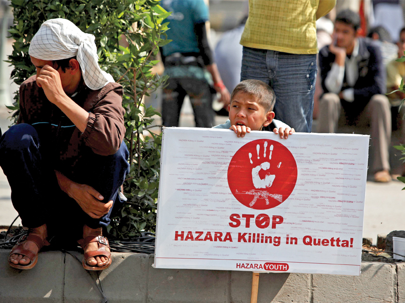 Several sits-in were organised in nearly 28 spots across the city. The protesters included people of all ages determined to show their solidarity with the Hazaras who were killed in a bomb blast in Quetta on Saturday. The protesters have vowed to continue their strike until their demands are met. PHOTO: REUTERS