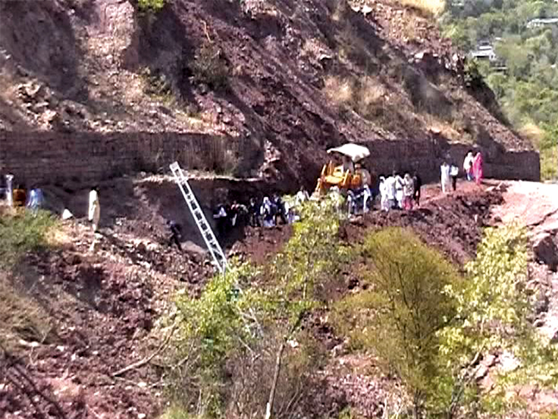 A view of a highway blocked due to landslide on Shahra-e-Kashmir. PHOTO: FILE