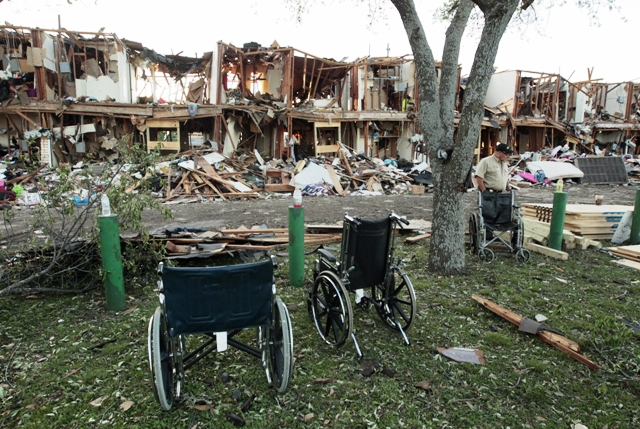 The remains of an apartment complex next to the fertilizer plant that exploded on April 18, 2013 in West, Texas. PHOTO: AFP
