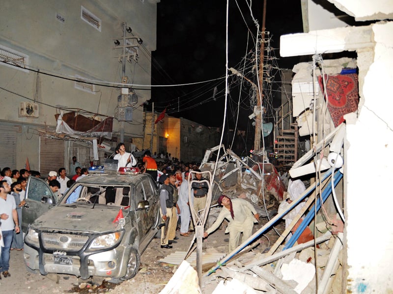 A BDS expert said the device contained ball bearings and nut bolts, and that a cellphone mechanism was used to detonate the bomb. PHOTO: MOHAMMAD NOMAN/EXPRESS