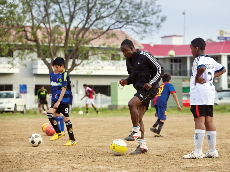 Nigerian footballer Aliewa, who trains Pakistan footballers in Islamabad, aims to marshal at least one local talent into a top European league in the future. PHOTO: MYRA IQBAL/EXPRESS