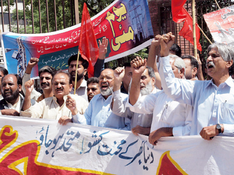 Members of NSF presenting a skit at the rally. PHOTO: MUHAMMAD JAVAID/EXPRESS