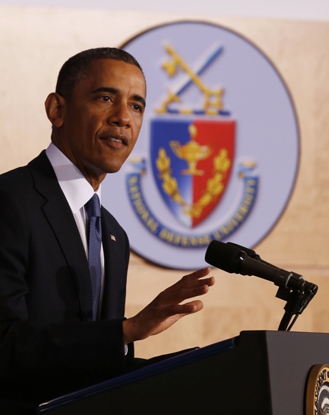 US President Barack Obama speaks about his administration's counterterrorism policy at the National Defense University at Ft McNair in Washington, May 23, 2013. PHOTO: AFP