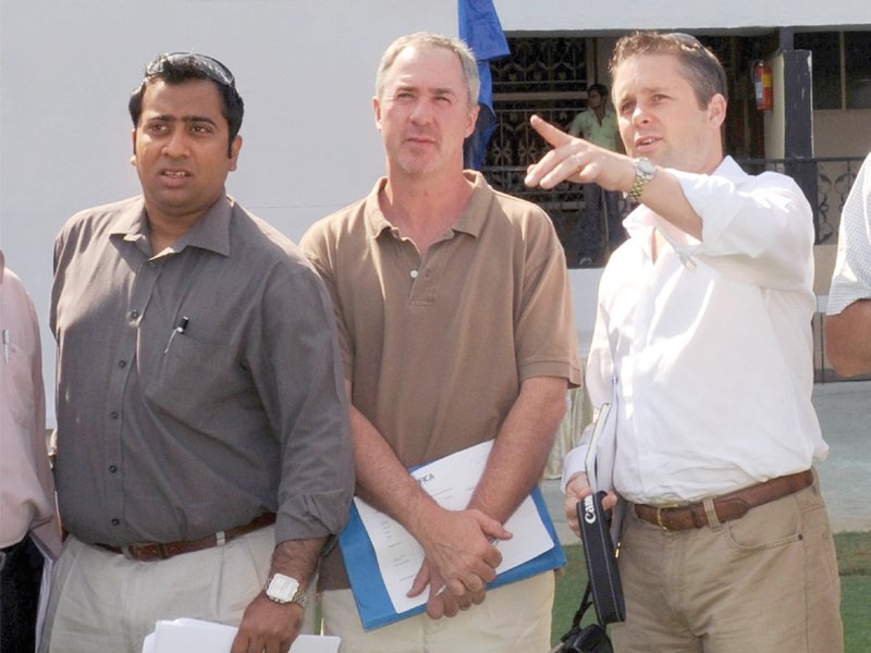 Tim May (centre) slammed the ICC as he stepped down as Fica chief yesterday. PHOTO: AFP