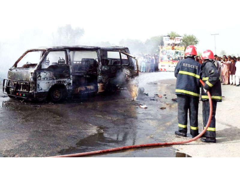 Police said the CNG cylinder was installed under the last row of seat. PHOTO: ONLINE