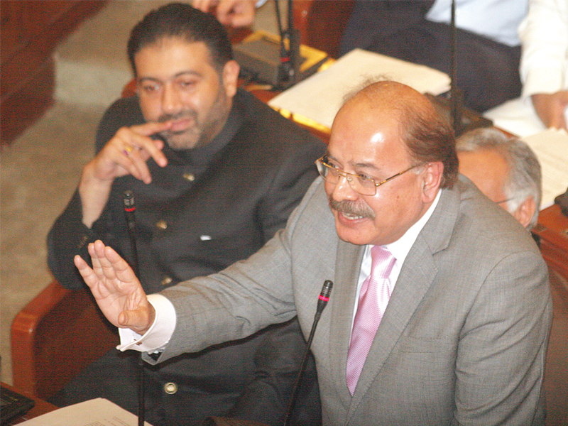 PPP’s Manzoor Wasan spoke in favour of his party in the assembly, saying,“The government has only authorised DCs for the delimitation process in consultation with the major stakeholders.” PHOTO: ATHAR KHAN/EXPRESS