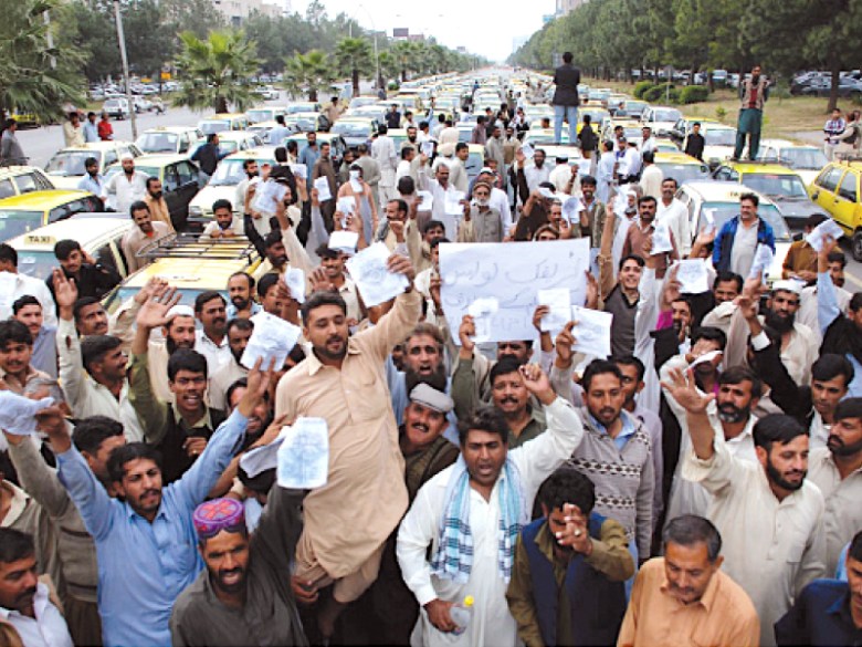 The Islamabad administration was browbeaten by taxi drivers into accepting their demands. PHOTO: INP
