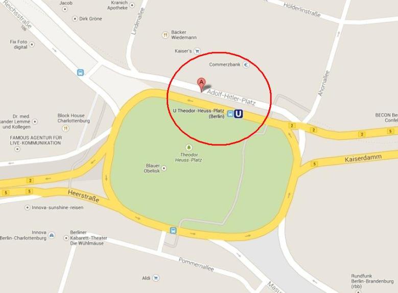 'Theodor-Heuss-Platz' became 'Adolf Hitler-Platz' for a few hours on Friday. PHOTO: GOOGLE MAPS