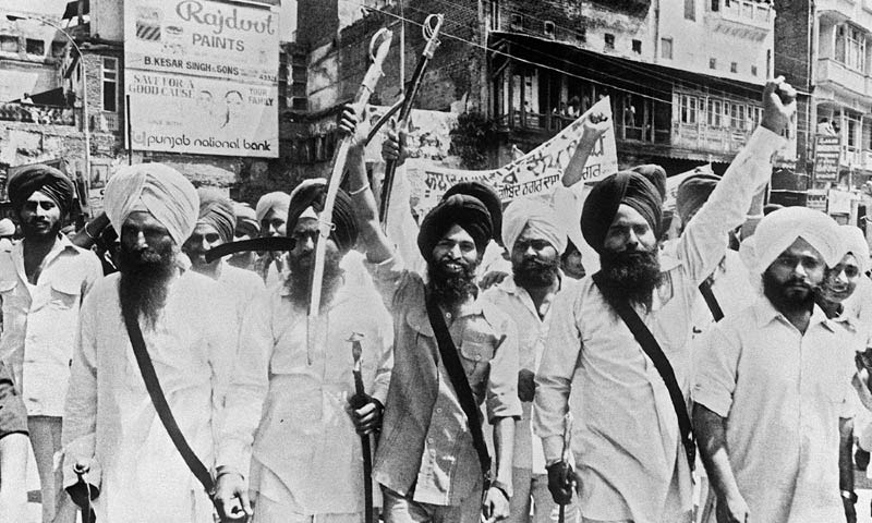 Sikh militants march in the streets of Amritsar, Punjab in 1984. PHOTO: AFP