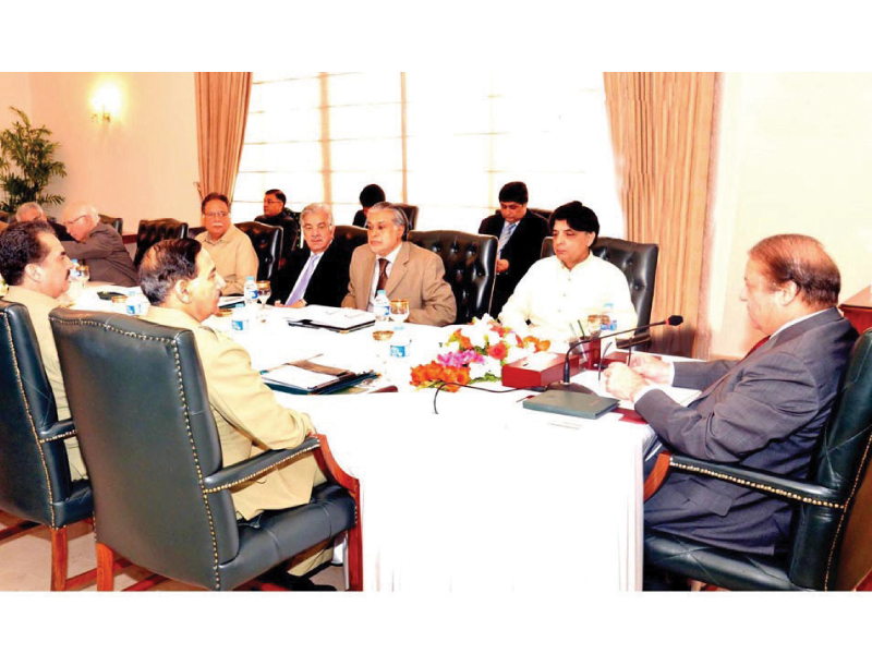 Prime Minister Nawaz Sharif chairs the National Security Committee meeting at the PM House. PHOTO: NNI