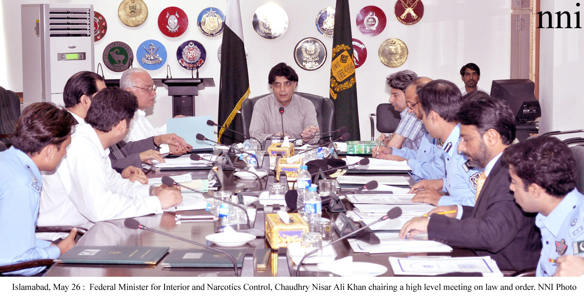 The decision was taken at a meeting of the Islamabad Administration and police chaired by Interior Minister Chaudhry Nisar Ali Khan to review the security situation. PHOTO: NNI