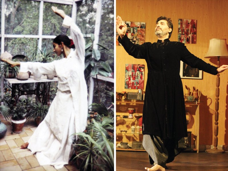 Jahan Ara performing classical dance (left). Adnan Jahangir paid a tribute to Jahan Ara through a dance 
performance (right). PHOTOS: AYESHA MIR/EXPRESS