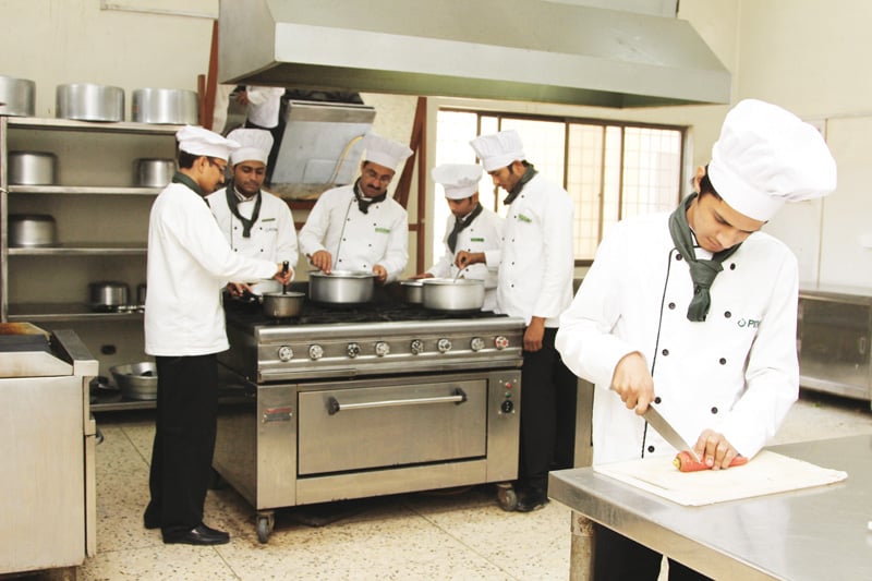 Students practise cutting vegetables at PITHM. The institute offers a variety of junior chef courses among others and that, too, over a short span of four weeks. PHOTO: AYSHA SALEEM/EXPRESS