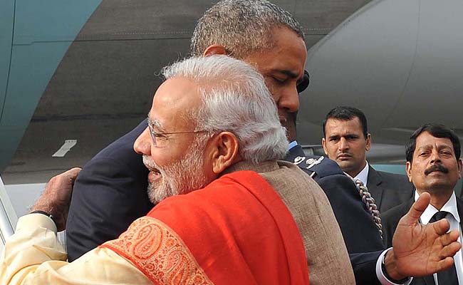 Barack Obama and Narendra Modi hug it out in New Delhi. PHOTO: AFP