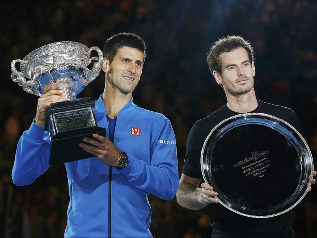 REIGNING SUPREME: Djokovic became the first player in Open era history to win five Australian Open championships as he defeated Murray 7-6 (5), 6-7 (4), 6-3, 6-0 in the final. PHOTO: REUTERS