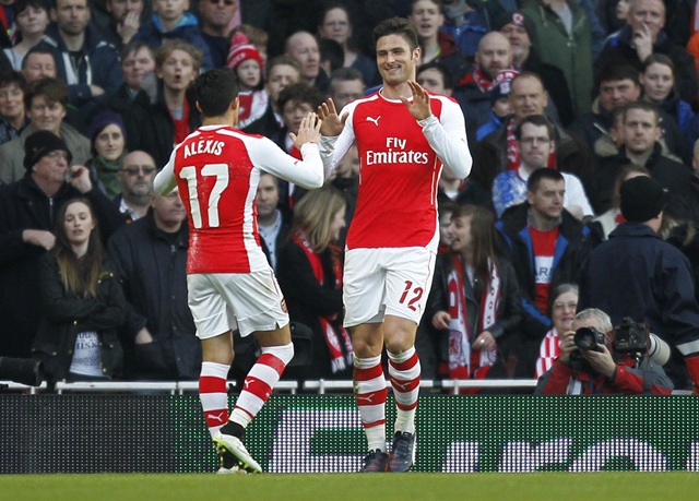 Giroud hit two goals in two minutes just before the half hour, with Wenger especially pleased with the manner of the goals. PHOTO: AFP