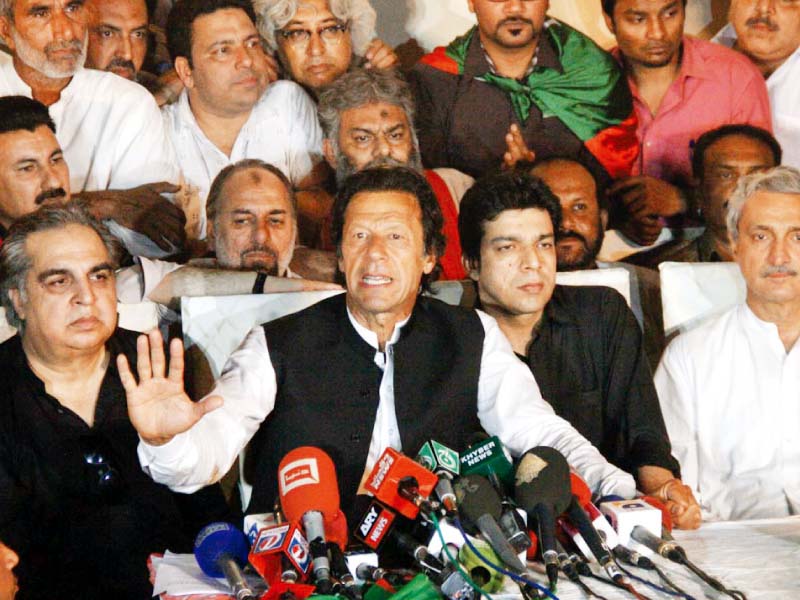 PTI chief Imran Khan addresses a press conference in Karachi. PHOTO: ONLINE