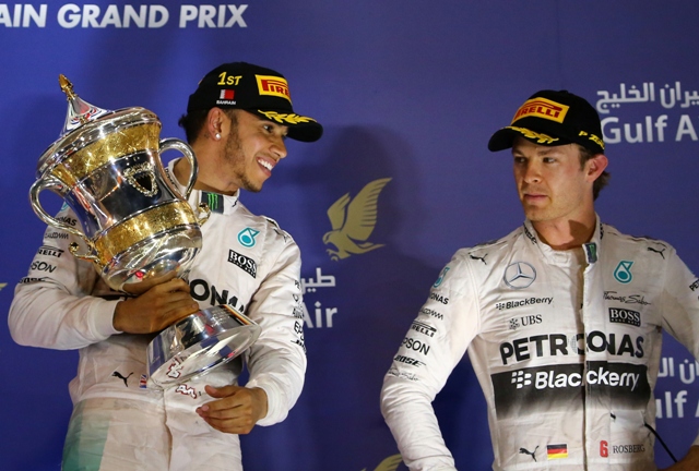 DOMINANT: Unlike last season, when Hamilton beat teammate Rosberg from second place on the grid in a wheel-to-wheel battle, the Briton was untroubled by the German who finished third after fighting the Ferraris. PHOTO: AFP