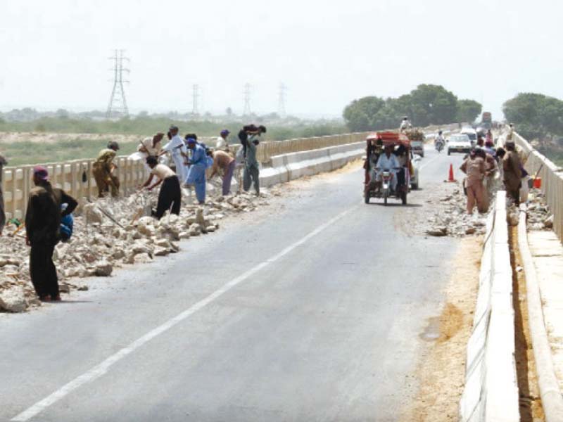 The last repairs on the Thatta-Sujawal bridge were carried out last year. PHOTO: FILE