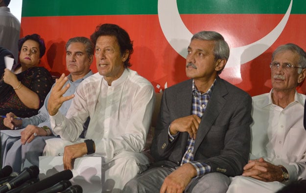 Chairman Pakistan Tehrik-e-Insaf, Imran Khan addressing press conference in Bani Gala, Islamabad. PHOTO: EXPRESS
