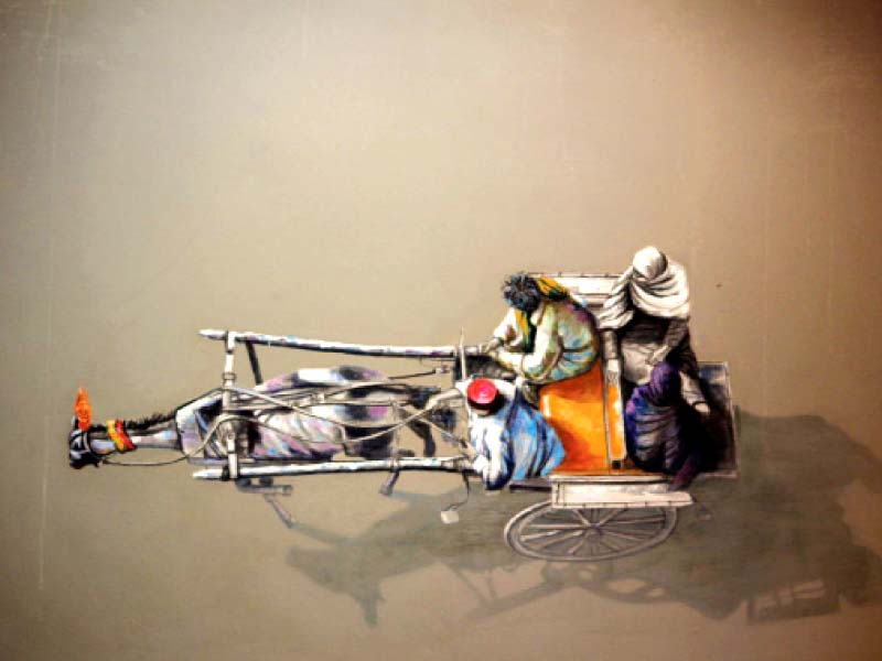 The unseen movement in the paintings increases a feeling of curiosity and mystery. PHOTOS: MUHAMMAD JAVAID/ EXPRESS