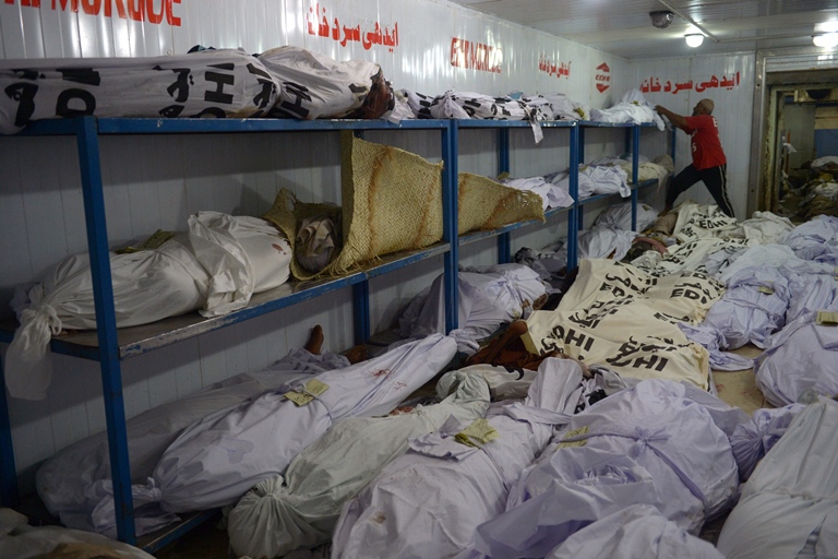 Bodies seen lying in an Edhi morgue after the killer heatwave. PHOTO: FILE