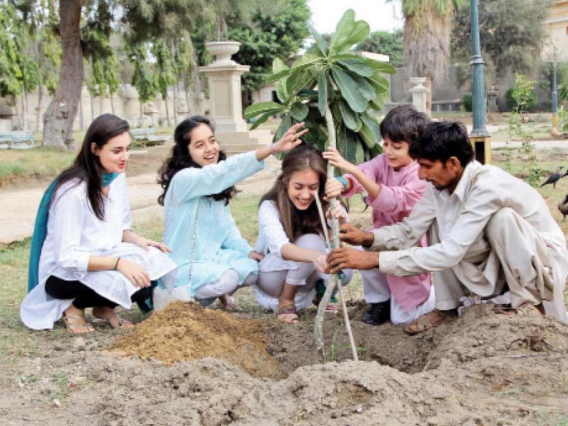 As many as 500 saplings were planted in Burne’s Garden on Independence Day by tree lovers. The initiative aims to give a greener look to the city. PHOTO: AYSHA SALEEM/EXPRESS