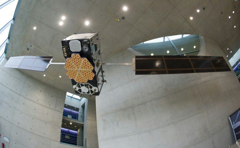 A model of the Galileo satellite is seen at the German Aerospace Center in Oberpfaffenhofen, near Wessling, Bavaria, in 2011. PHOTO: AFP