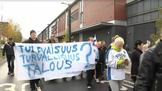 The team's shirt and other merchandise can be spotted on some people at a recent protest. PHOTO: TV4.SE