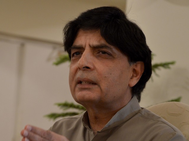 Interior Minister Chaudhry Nisar addresses a press conference at the Punjab House in Islamabad on October 1, 2015. PHOTO: MUDASSAR RAJA/EXPRESS