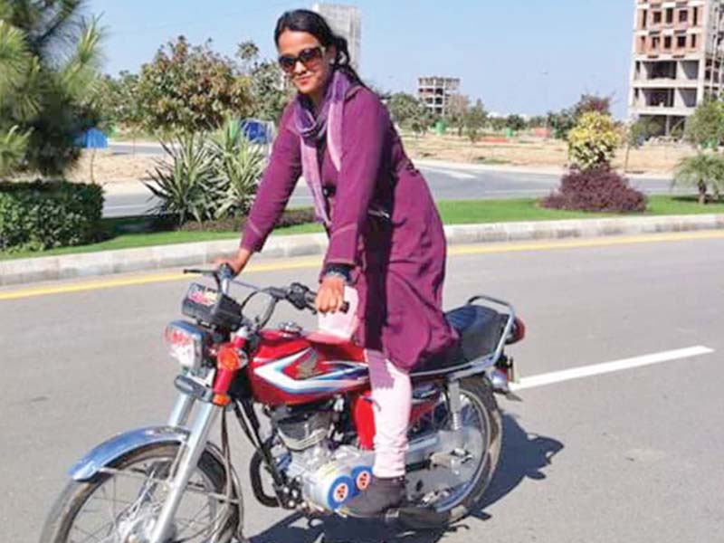 Mehwish Ekhlaque is one of the few female motorcyclists in the city who still hold a passion for hardcore biking and track racing. She used to ride the two-wheeler with her husband sitting behind until he died. Now, she takes care of her motorcycle on her own. PHOTOS: COURTESY MEHWISH EKHLAQUE