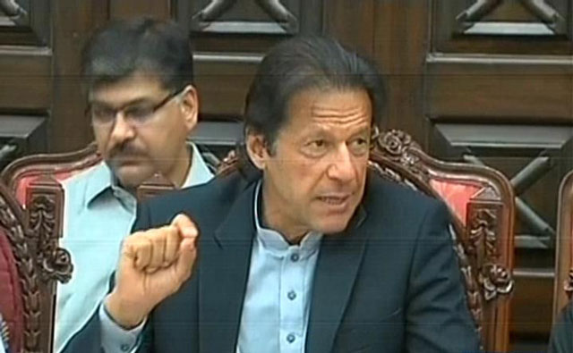 Pakistan Tehreek-e-Insaf chairman Imran Khan holds a press conference in Peshawar on November 3, 2015. EXPRESS NEWS SCREENGRAB