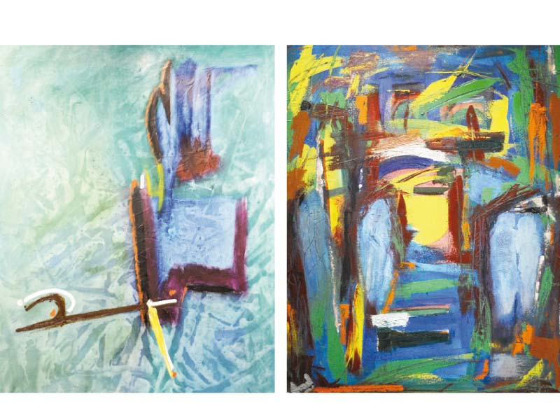 A total of 13 brightly-coloured paintings with abstract designs are on display. PHOTOS: EXPRESS
