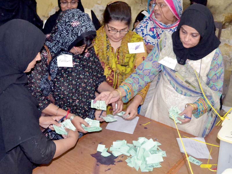 Polling officers count votes in Hyderabad. PHOTO: APP