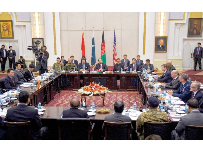 Delegates from Afghanistan, Pakistan, China and the United States attend the second round of four-way peace talks in Kabul. PHOTO: AFP