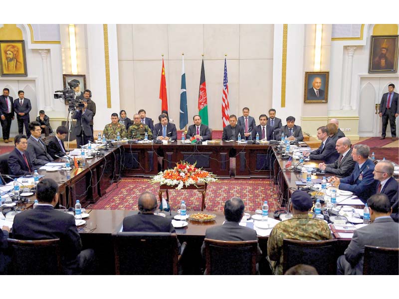 Delegates from Afghanistan, Pakistan, China and the United States attend the second round of four-way peace talks in Kabul. PHOTO: AFP