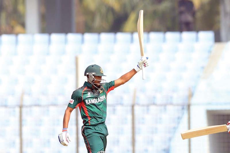 Bangladesh’s Nazmul Hossain Shanto played a remarkable innings for the hosts as he made 73 off 82 balls to guide his team to a strong 240-run total. PHOTO COURTESY: ICC