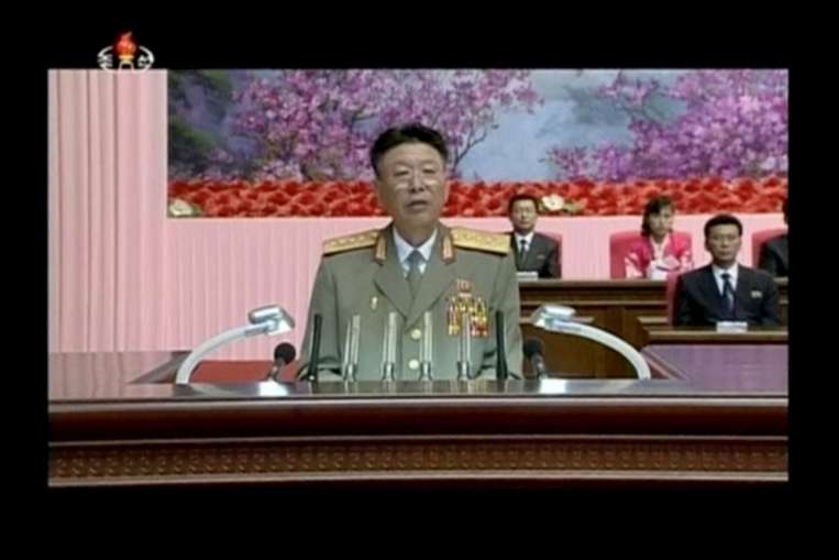 An image taken from a video of North Korean army chief of staff Ri Yong Gil making a speech in Pyongyang on Aug 24, 2014.PHOTO: REUTERS