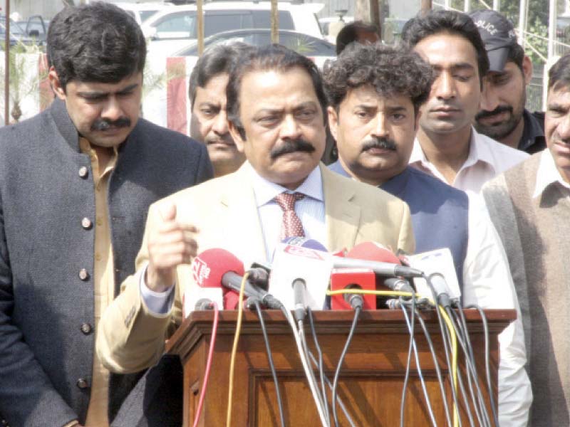 Law Minister Rana Sanaullah addresses newsmen after the Provincial Assembly session. PHOTO: ABID NAWAZ/EXPRESS