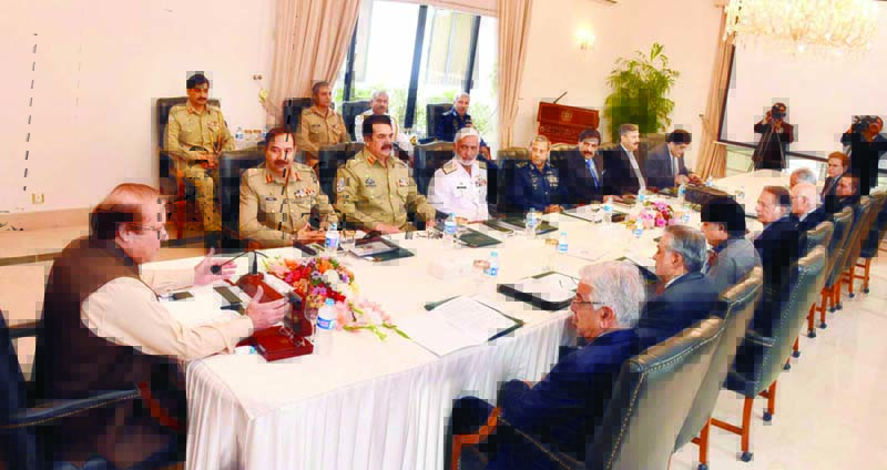 PM Nawaz Sharif chairs the meeting of the National Security Committee in Islamabad. PHOTO: PPI