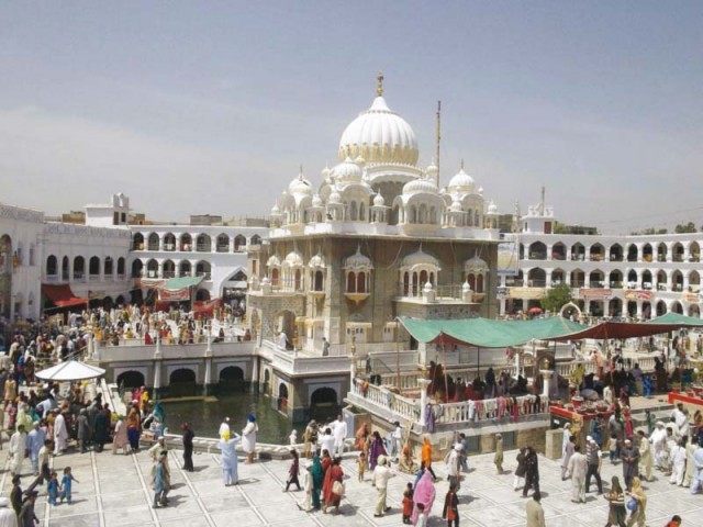 Sikh pilgrims gathered around Gurdwara Sri Punja Sahib in Hassanabdal. PHOTOS : RASHID ALI