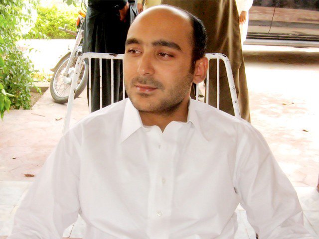 Ali Haider Gilani at a meeting prior to his abduction by gunmen during his election campaign. PHOTO: AFP