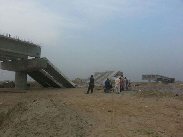 Photo shows destruction of Gujrat's Ghan Bridge after a part of it collapsed on Sunday. PHOTO: FACEBOOK