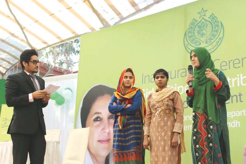 (Right to left) Saira Batool, Pirah Abdul Ghaffar and Saira Jabbar saved their allowance from Girls’ Stipend and paid for their tuition fee. PHOTO: COURTESY REFORM SUPPORT UNIT