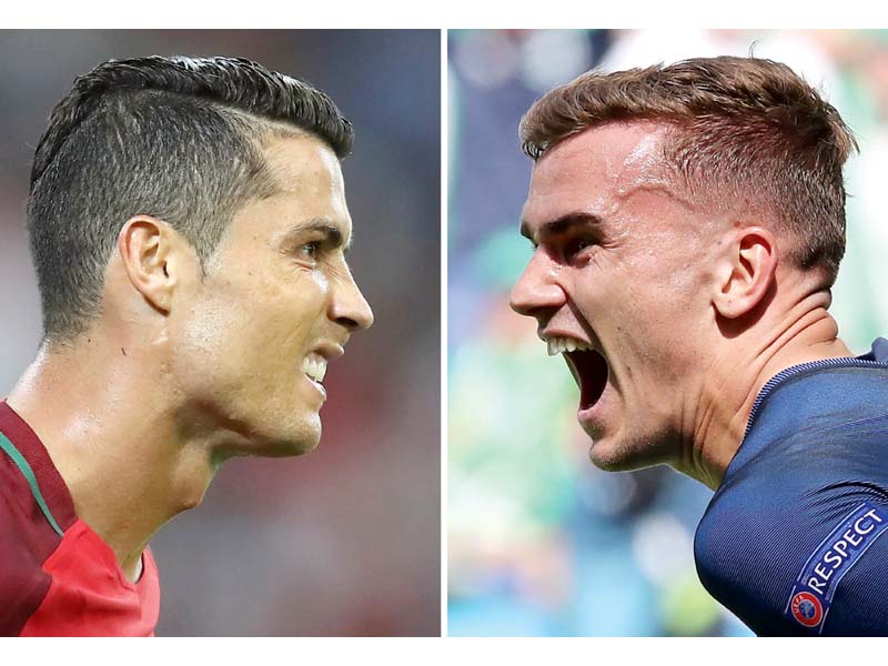 France will look up to the red-hot Griezmann for goals in today’s Euro 2016 final, whereas the Portuguese will be hoping that Ronaldo cements his legacy by winning a first major international trophy. PHOTO: AFP