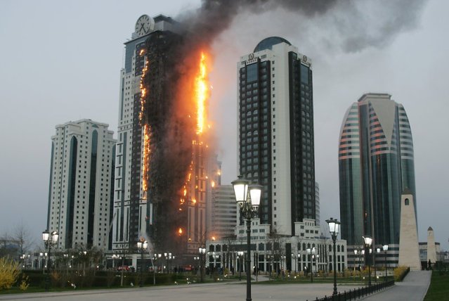 An AFP journalist saw burning debris fall from the facade of the Sulafa tower in Dubai Marina as the fire spread up at least 15 floors of the building. PHOTO: TWITTER
