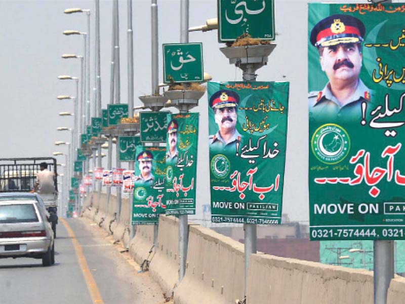 Banners seeking army’s intervention appeared in several cities. PHOTO: FILE