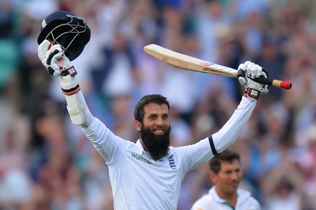 Moeen Ali, who was dropped on nine by Azhar Ali, went on to make 108 at The Oval. PHOTO: AFP