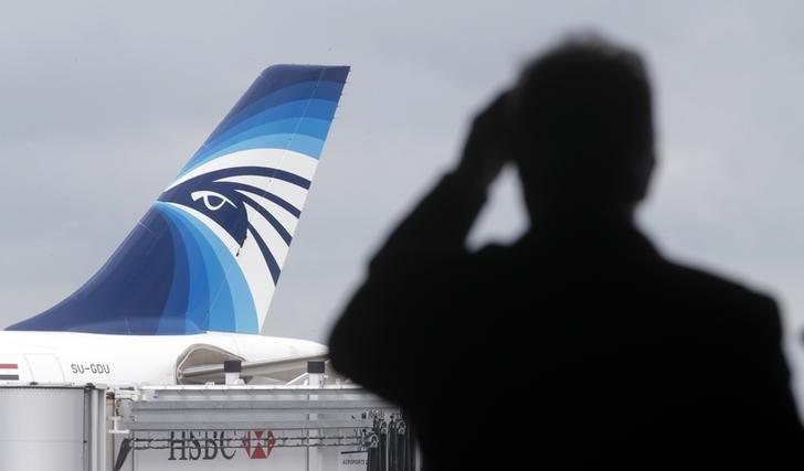 The EgyptAir plane scheduled to make the following flight from Paris to Cairo,  after flight MS804 disappeared from radar, taxies on the tarmac at Charles de Gaulle airport in Paris, France. PHOTO: REUTERS
